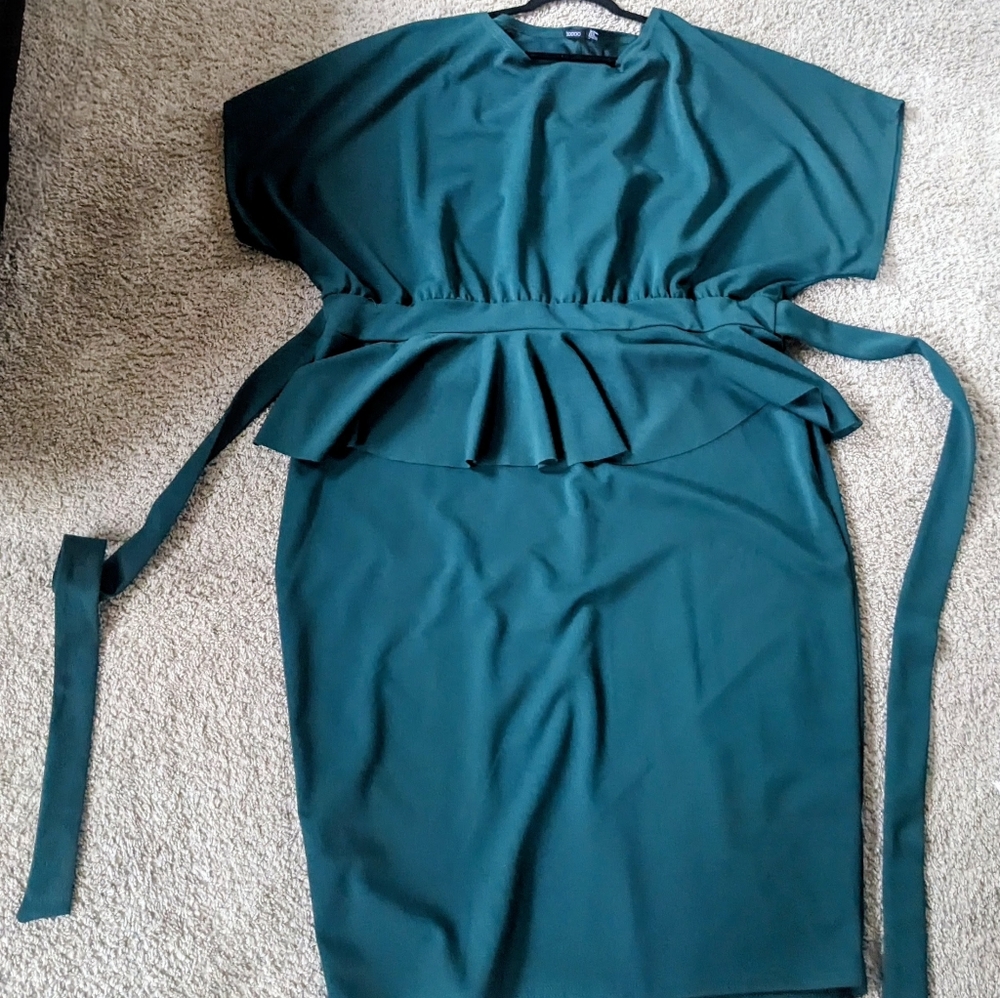 Boohoo Elegant Teal Peplum Midi Dress